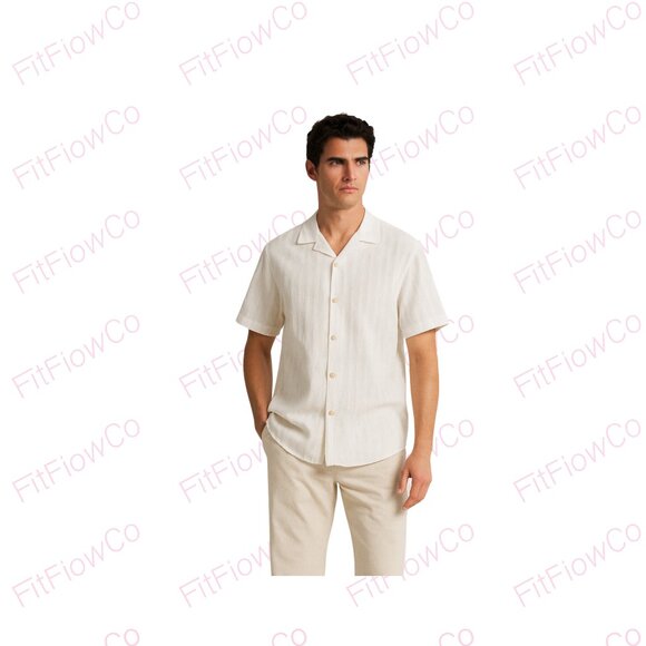 ZARA Men’s Textured White Short-Sleeve Button-Up Shirt – Size M - Picture 1 of 5